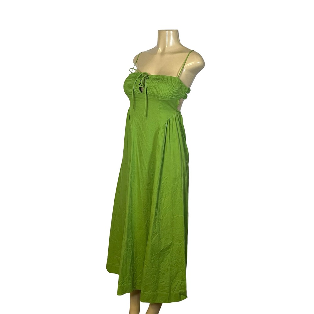 Free People Smocked Lace Up Open Back Midi Dress Lime Green XS Pockets